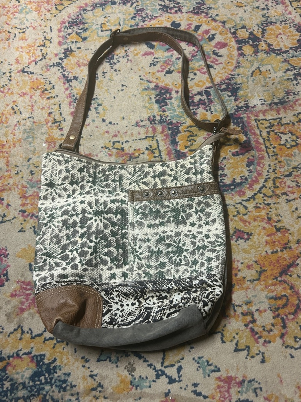 Myra Bag - Woven Pattern Crossbody Shoulder Bag in Green and Brown